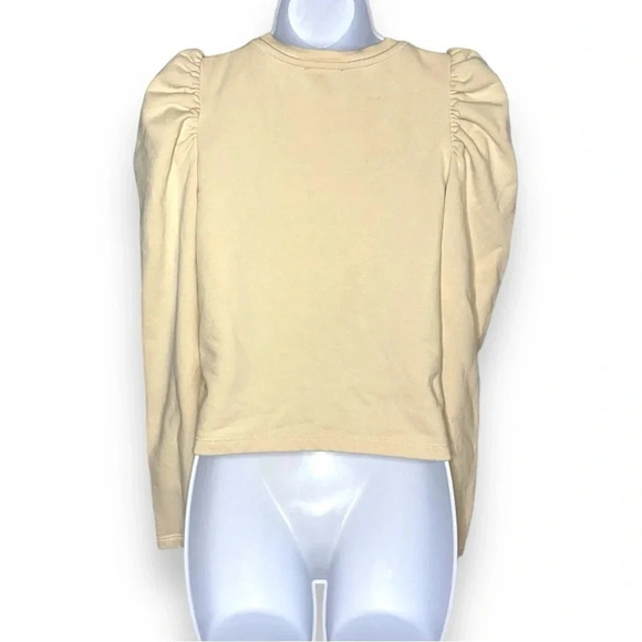 Zara Women’s Peachy Yellow Puff Sleeve Crew Neck Sweater, Small - Picture 2 of 5